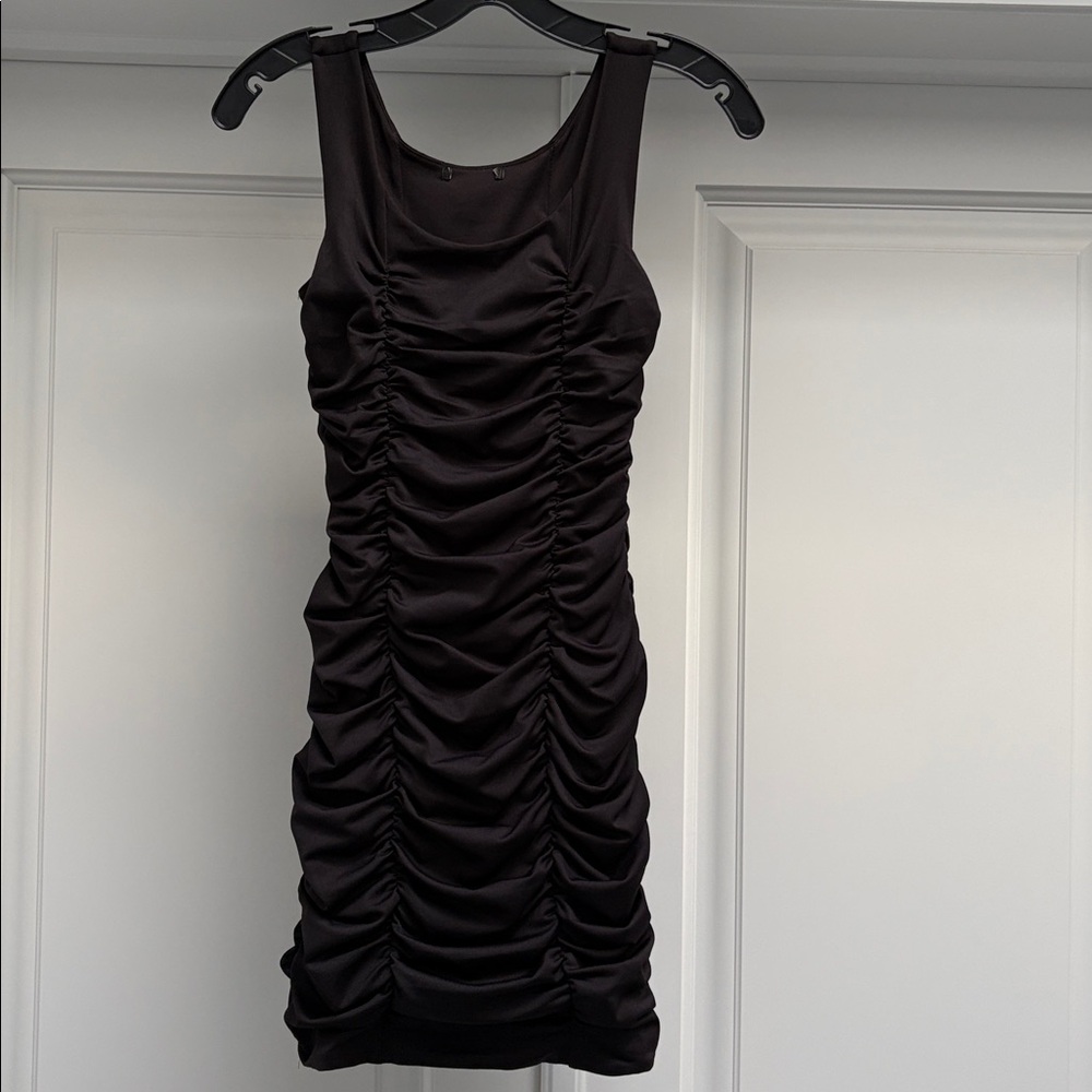Gathered Rouched Satin Mini Bodycon Dress - Picture 2 of 6